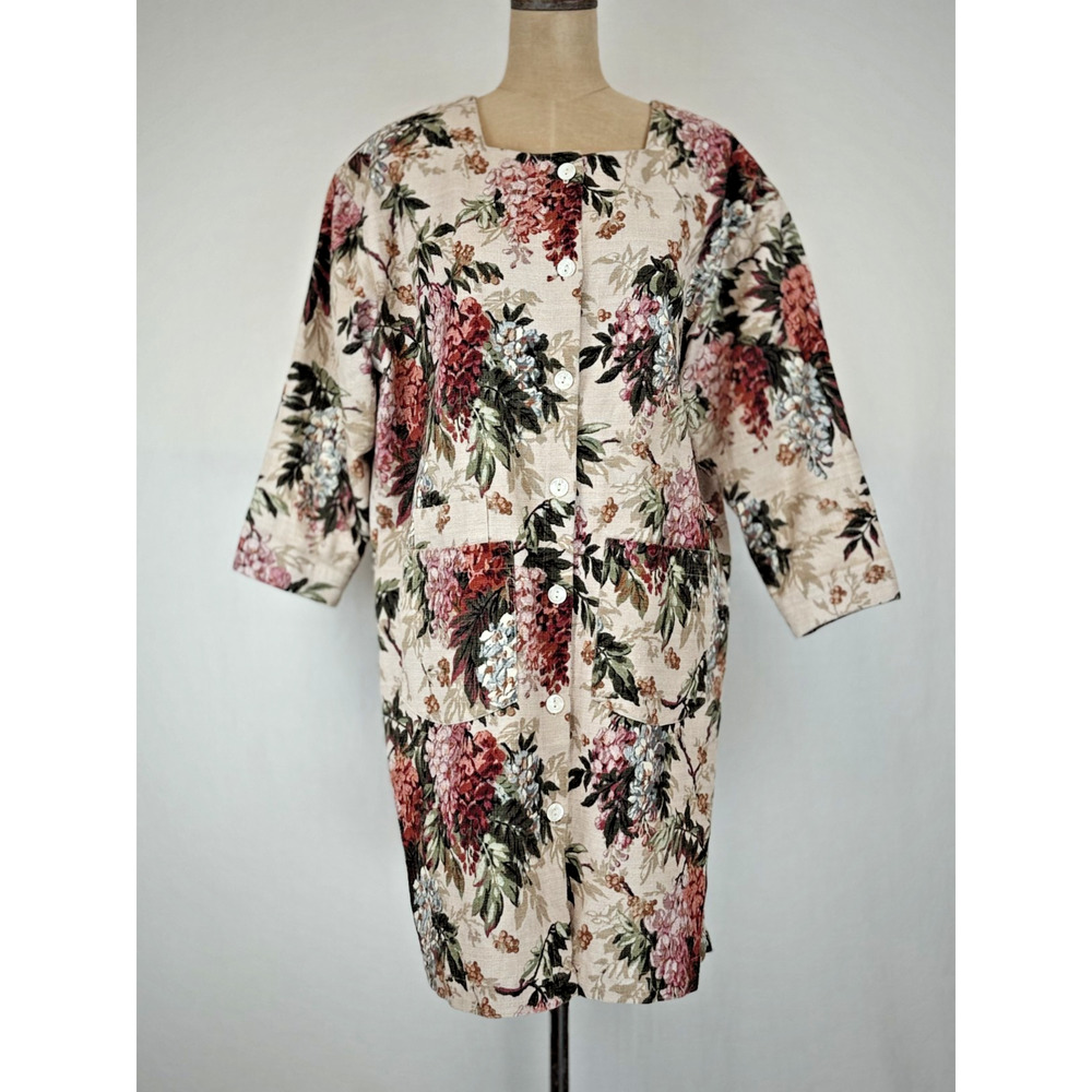 Vintage 90's GIANNA ROSE One Size Floral Art To Wear Artist Smock Jacket #0198